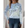 Women's T Shirt Tee Print Daily Casual Long Sleeve Crew Neck Navy Blue Spring Fall
