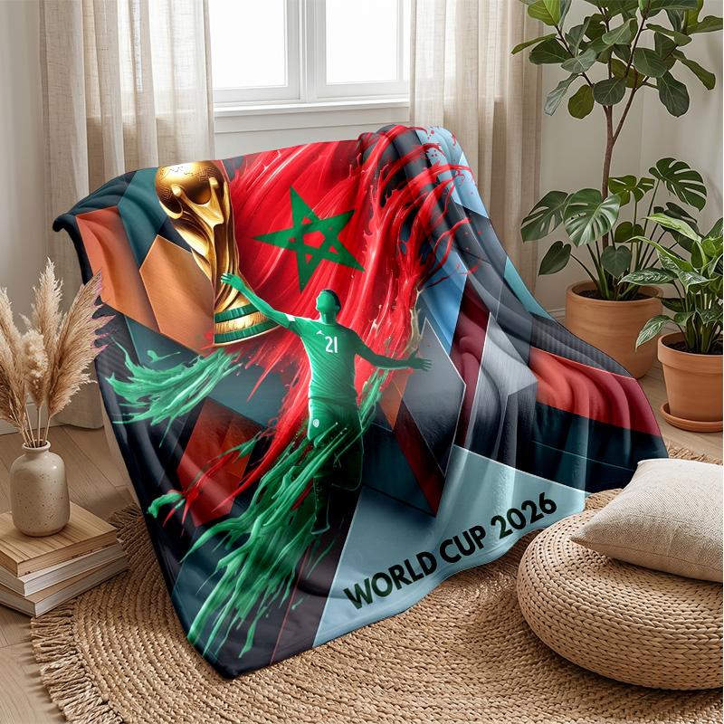 Morocco Football Printed Flannel Blanket Skin Friendly Warm Decorative Throw for Indoor Couch Bed Daily Use