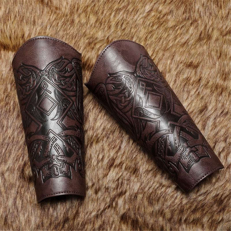Middle Ages Wristband Perfect for Costume Parties Gatherings Cosplay Embossed Gauntlet Bracer Gauntlet Brown Wristband