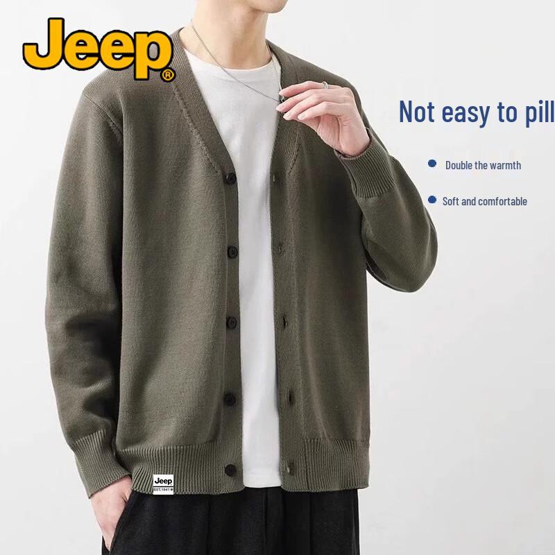 JEEP Men's V-Neck Cotton Blend Knit Cardigan Sweater