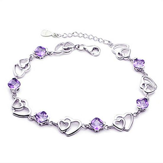 Shining Hollow Women Bracelet Plating Heart-shaped Purple Rhinestone Bracelet Jewelry Accessory