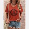 Летняя женская футболка с V-образным вырезом и 3D-принтом с символом мира, повседневная, с коротким рукавом, женская одежда больших размеров, модные уличные женские футболки