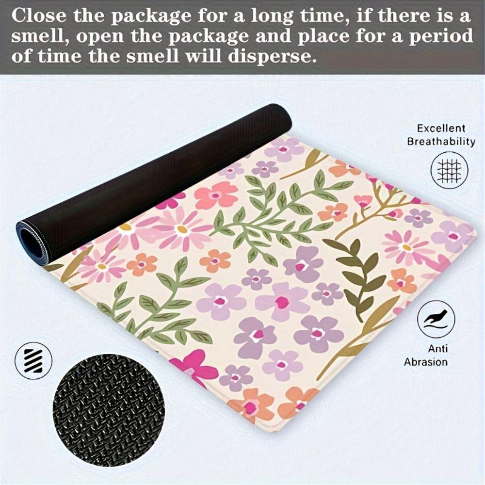 Rubber Base Mouse Pad Large Computer Mat Sturdy Floral Desk Pad Office