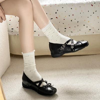 Мэри Джейн Высота 5 см Бант Маленькие Одинарные Туфли Женские Летние Новые Универсальные Французские Мелкие Плоские Балетки