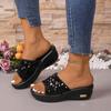 2024 New Fashion Summer Solid Color Versatile Women's Slippers Sequin Open Toe Wedge Women's Shoes Comfortable To Wear Out