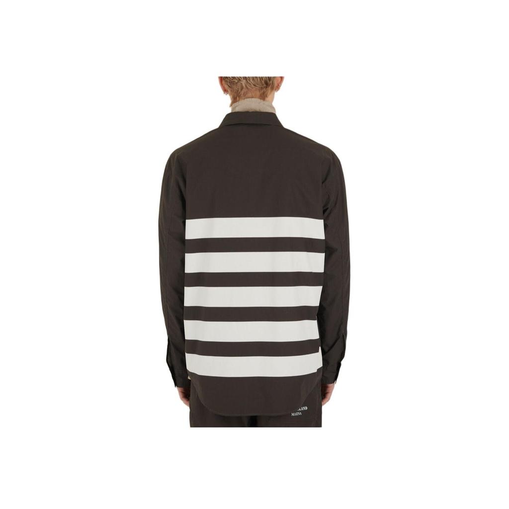 STONE ISLAND Button Down Collar Striped Logo Long Sleeve Jacket Men Jacket Dark-Gray 8015109X3-V0065