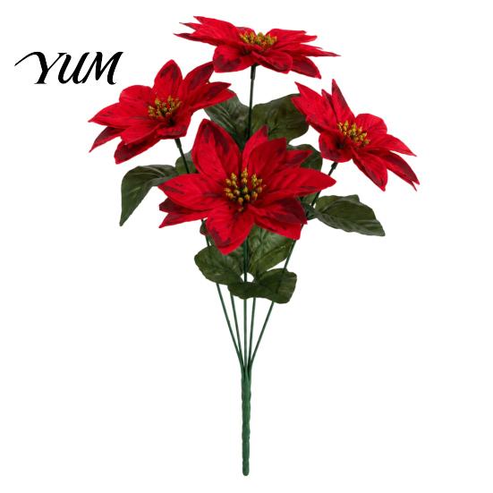 Artificial Dieffenbachia Plants 5/7/10/12 Heads Poinsettia Flowers, Christmas Fake Floral Berry Centerpiece, Maintenance Free Potted Fade-Resistant
