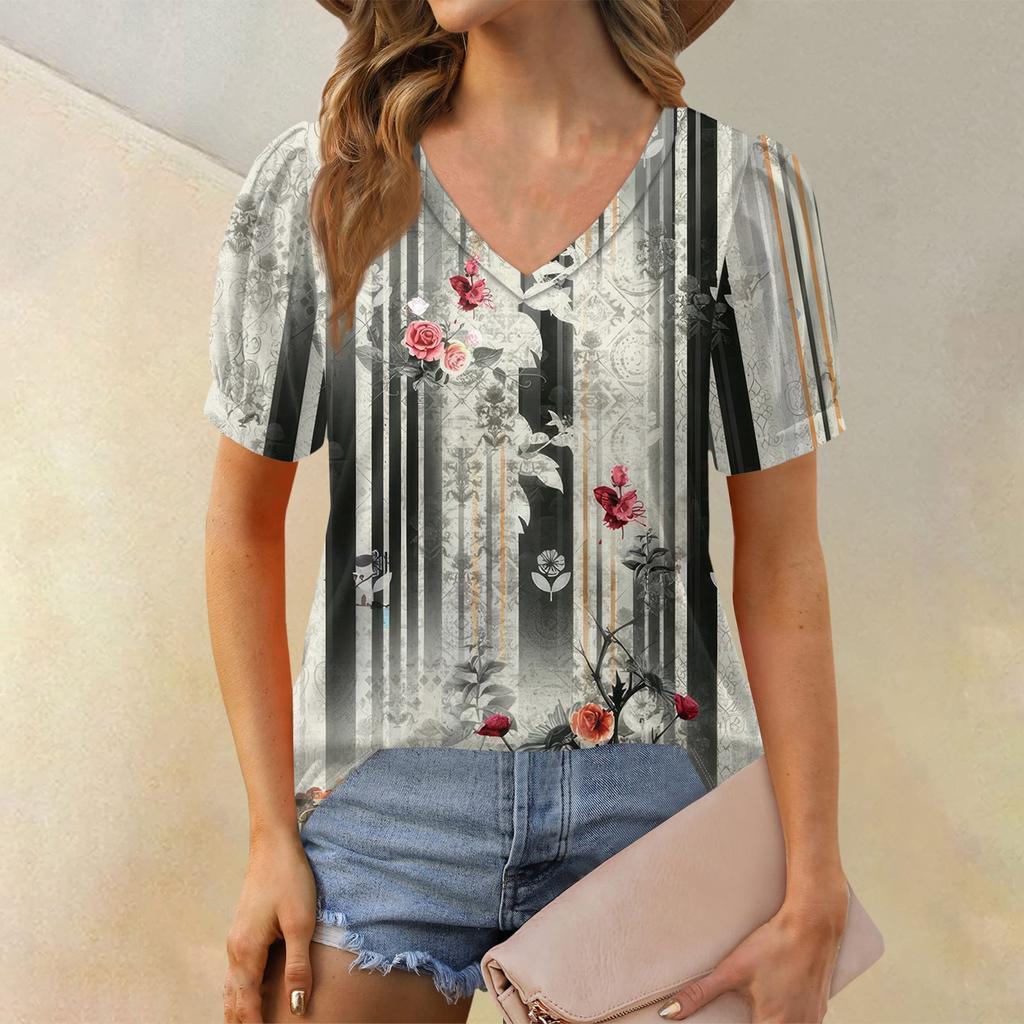Женские летние топы с коротким рукавом и V-образным вырезом, свободные повседневные футболки