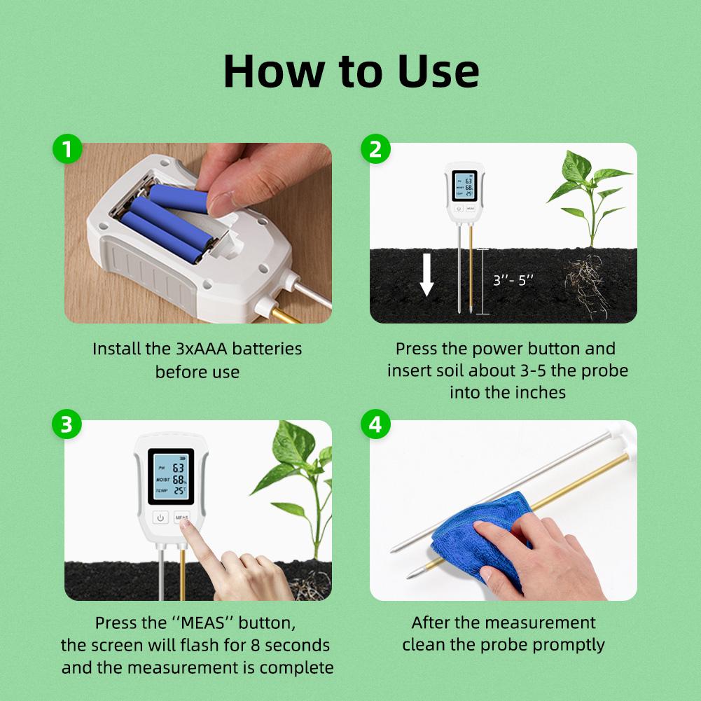 Digital LCD Soil Tester PH/Moisture/Temp 3.0-9.0 PH Meter Heat-resistant Metal Sensor Humidity Monitor for Flower Plants Garden