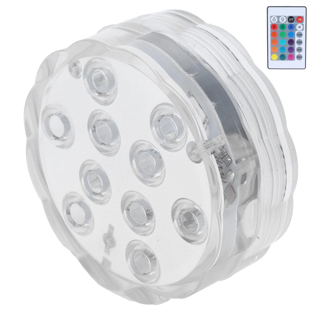 7cm/2.8in 16?Color LED Pool Light RGB Underwater Lamp with 24?Key Remote Control 10 Lamp Beads