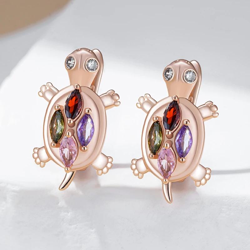 Четырехцветный циркон милые серьги в виде черепахи в виде животных модные женские повседневные аксессуары для девочек ювелирные изделия для вечеринок