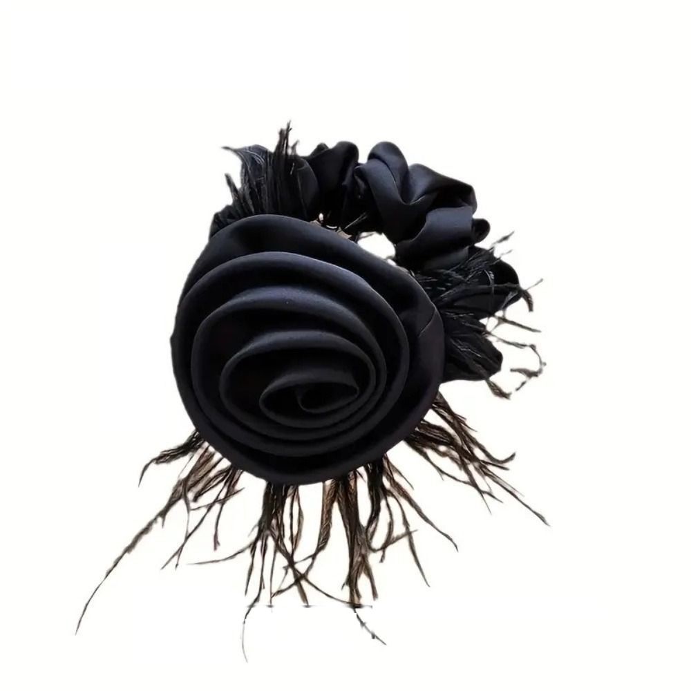 Korean Style Rose Feather Hair Bands Cloth Hair Rope Elegant Flower Headband  Women