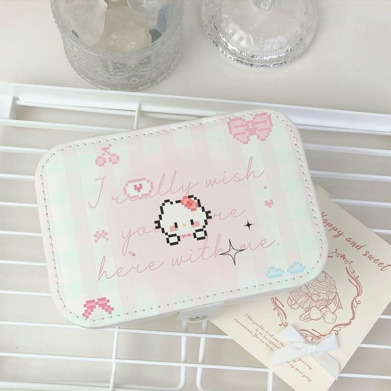 Кавайи Хелло Китти Шкатулка для украшений Серьги Портативная Кольцо для necklaces Милая ПУ Кожаная Коробка для хранения Дорожная Мини Компактный Аксессуар