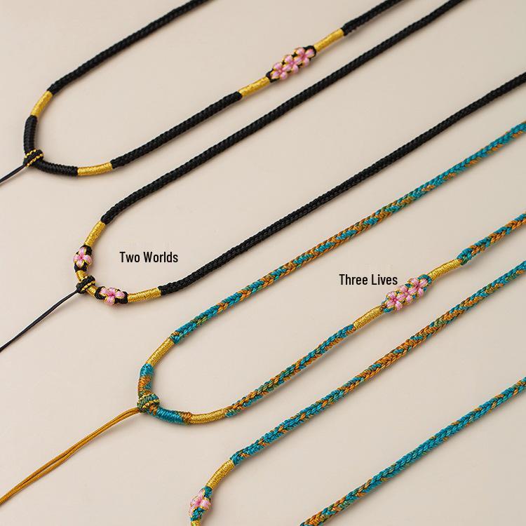 Премиальное ожерелье-узел «Цветок персика» ручной работы на веревке с акцентом из нефрита