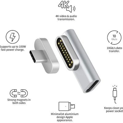 Магнитный адаптер USB C Type-C, боковая вилка, колено, 20-контактный полнофункциональный адаптер, зарядка, передача данных