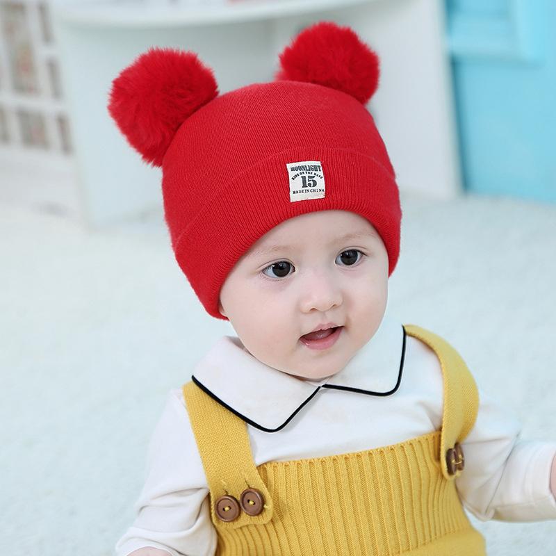 Winter Children Warm Baby Knitted Hats With Pom Pom Kids Knit Beanie Hats Solid Color Infant Hat For Boys Girls