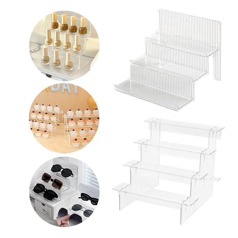1-5 Tier Ladder Acrylic Display Stand Transparent Nail Polish Display Rack Perfume Doll Holder Cupcake Desktop Storage Organizer