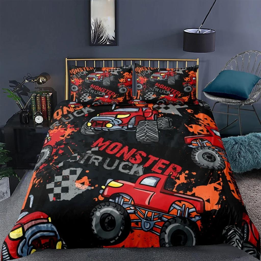 Tractor Monster Truck On Farm Comfortable Duvet Quilt Cover Pillowcase Bedding Set Children Bedroom Decoration Home Textile