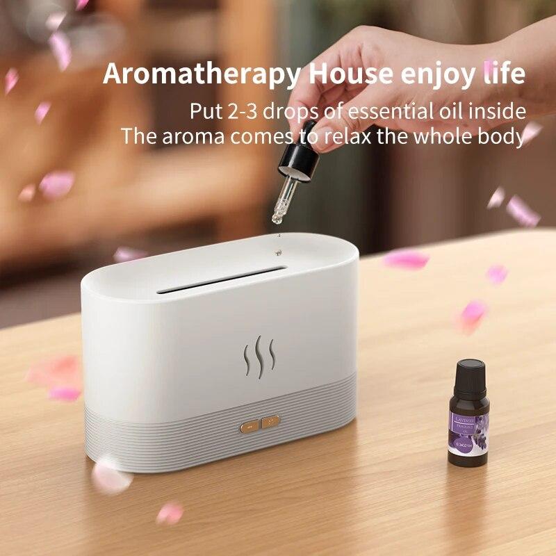 Flame Essential Oil Diffuser 7 Colors Flame Changing Oil Diffuser Waterless Auto-Off 180ml Fire Humidifier for Home Office Spa