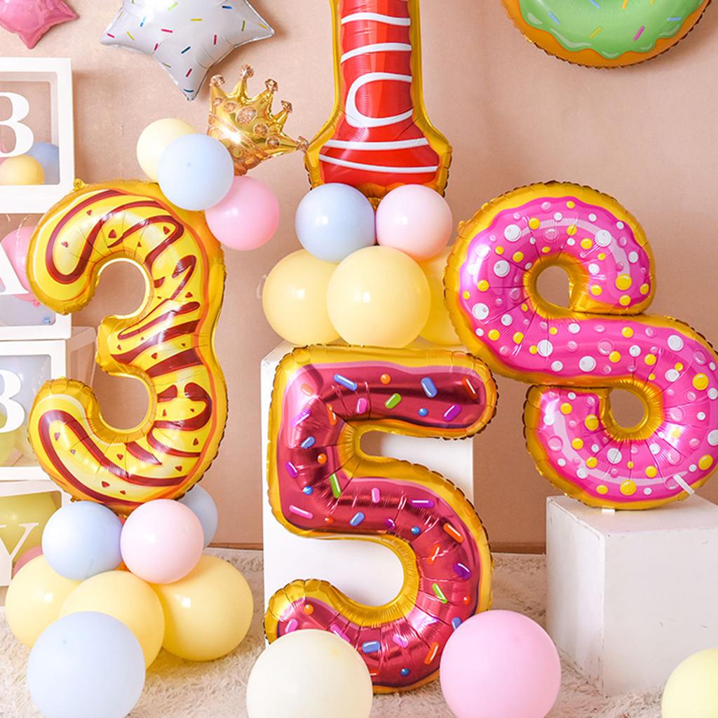 1 Set of 15pcs 32inch Donut Number Balloon Column Set,Children's Birthday Party Decorations