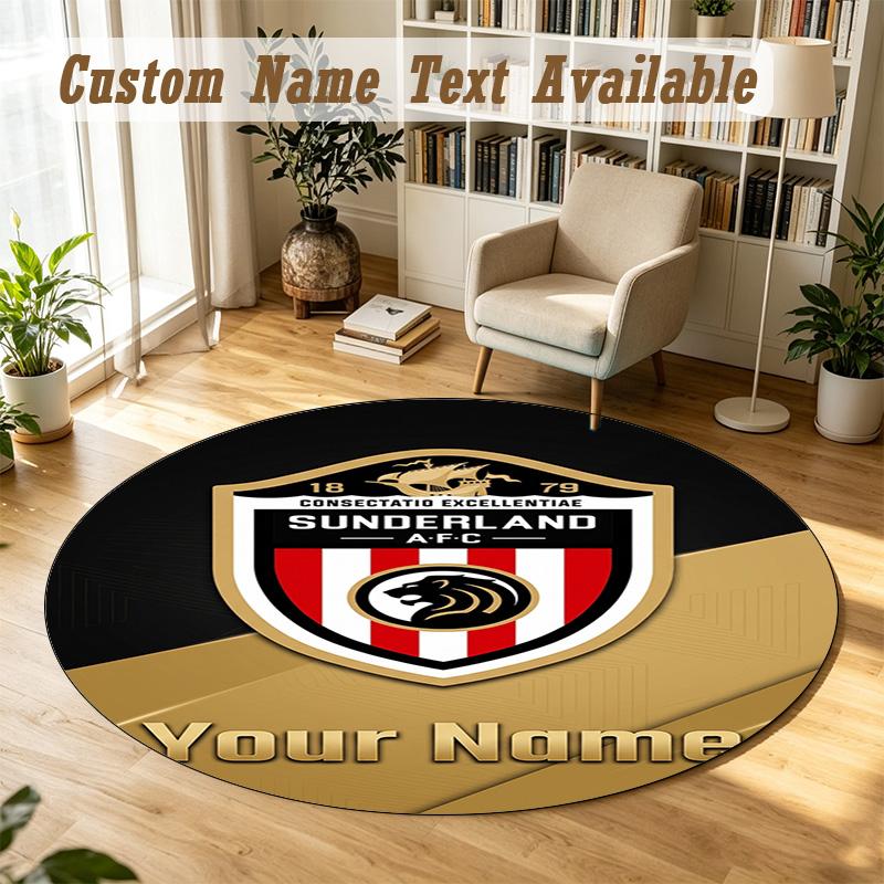 Round Rug Custom NameSunderland FC Pattern Non Slip Carpet Home Floor Decor