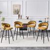 Set of 2 Yellow Velvet Curtain Chairs with Black Iron Legs, Modern Bar Stools for the Home Bar Area