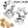 12pcs Metal Cookies Cutters Set, Creative Star Cookie Cutter, Round/Heart/Flower Shaped Egg Molds, Indoor Outdoor Baking Tools