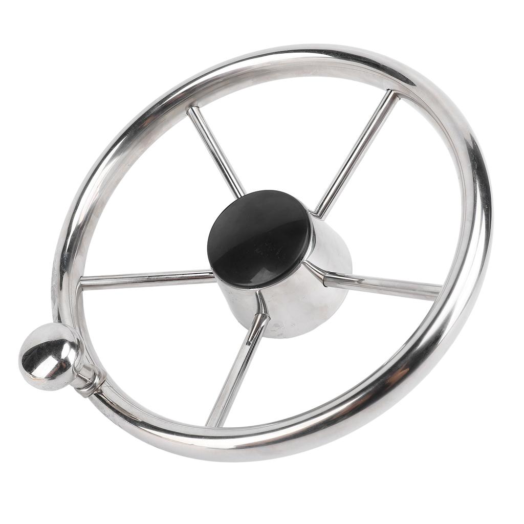 11 Inch Boat Steering Wheel Marine Stainless Steel Steering Wheel 5 Spoke 25 Degree with Foam Grip and Center Cap for