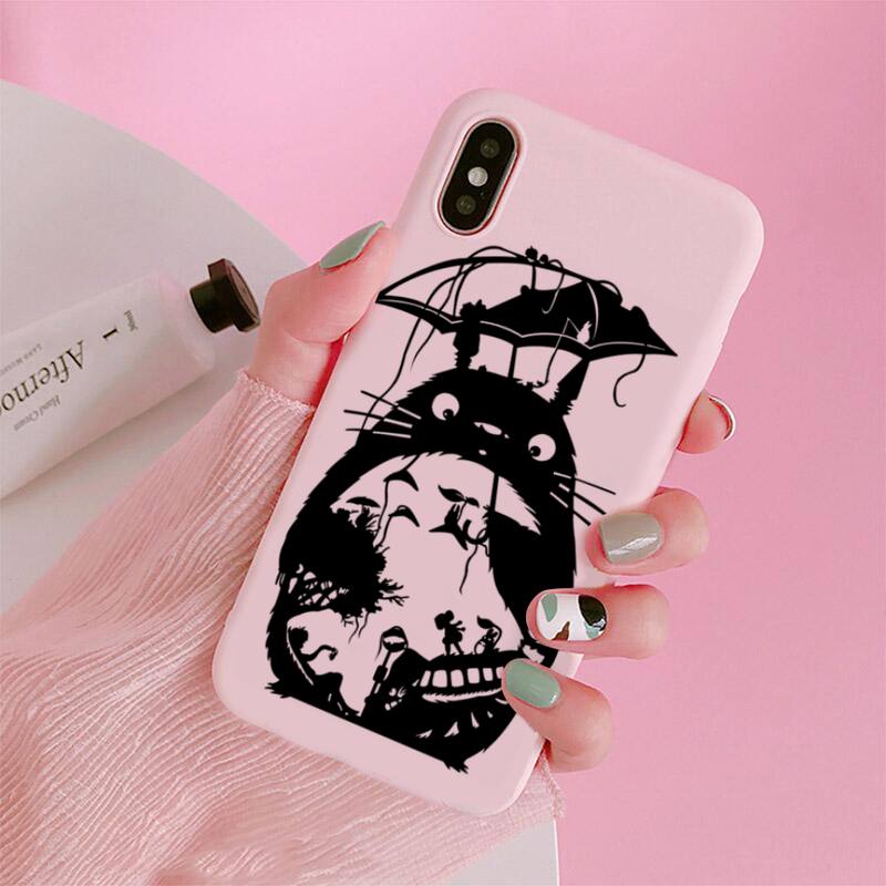 Милый чехол для телефона с рисунком Тоторо Ghibli Миядзаки для iPhone 12 11 Pro Max Mini XS 8 7 6 6S Plus XR матовый ярко-розовый силиконовый чехол