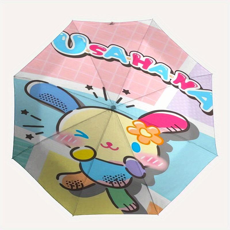UsaHana,Bunny Automatic Folding Umbrella Simple 8 Rib Design, Bright Cartoon Pattern, Durable Iron Frame, Suitable For Travel, Outdoor, Beac