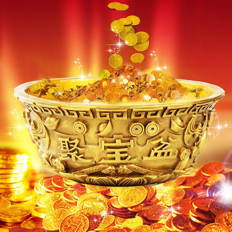 Bowl Offering Basin Water Treasure Feng Shui Fruit Altar Golden Brass Meditation Cup Holder Wealth Supplies Good Money Lucky
