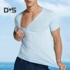 Мужская летняя футболка, сплошной цвет, бесшовный ледяной шелк, V-образный вырез, короткие рукава, мягкий дышащий пуловер, спортивный деловой повседневный мужской офисный топ
