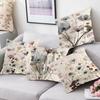 Floral Print Throw Pillowcase Replaceable Pillow Cover Machine Washable Flax Fabric Pillow Case Decorative Cushion Cover