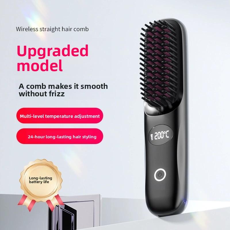 Cepillo alisador inalámbrico portátil, peine térmico recargable para alisar y rizar el cabello