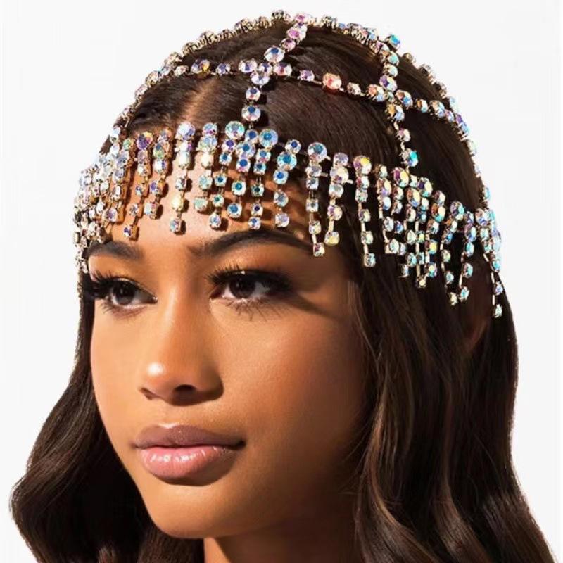 New Crystal Rhinestone Hair Chain European American Hair Accessories Tassels Stage Performance Jewelry Elegant Bridal Dress