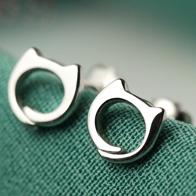 Серьги-гвоздики в виде кошки, женские милые полые украшения для ушей, аксессуары для нишевого дизайна