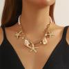 Boho Big Starfish Star Pendant Necklace For Women Conch Shell Pearl Metal Chain Choker Beach Party Exaggerated Jewelry Gift