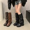 Fashion 2024 Winter Platform Women Long Boots Fashion Back Suded Knee High Boots Female Elegant Square Heel Women's Pumps