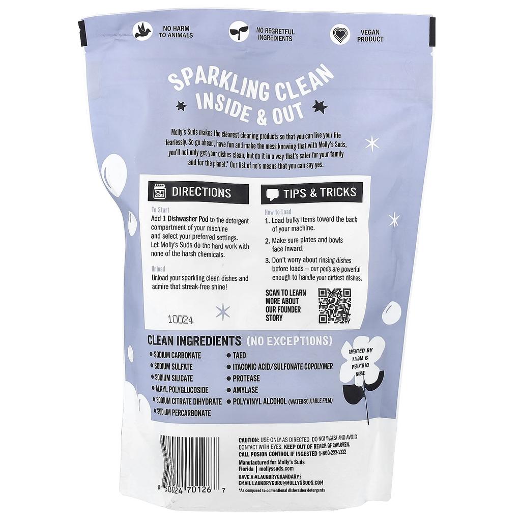 Molly's Suds Капсулы для посудомоечной машины, Без запаха, 60 капсул, 0,84 кг (29.63 унц)
