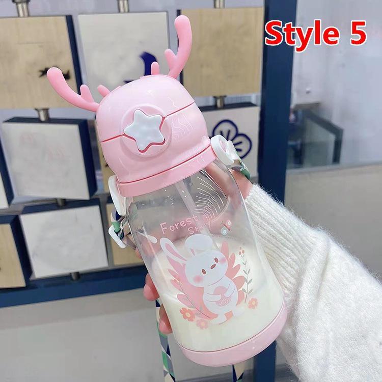 600 мл детская бутылочка для путешествий на открытом воздухе, школа, милая детская бутылочка для воды с мультяшными животными и плечевым ремнем для мальчиков и девочек