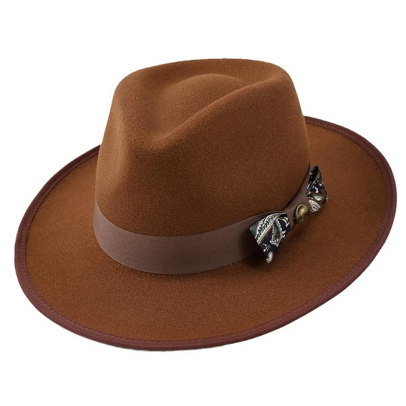 Высококачественная шерстяная джазовая шляпа, красивые аксессуары-банты, мужская сезонная теплая шляпа-цилиндр