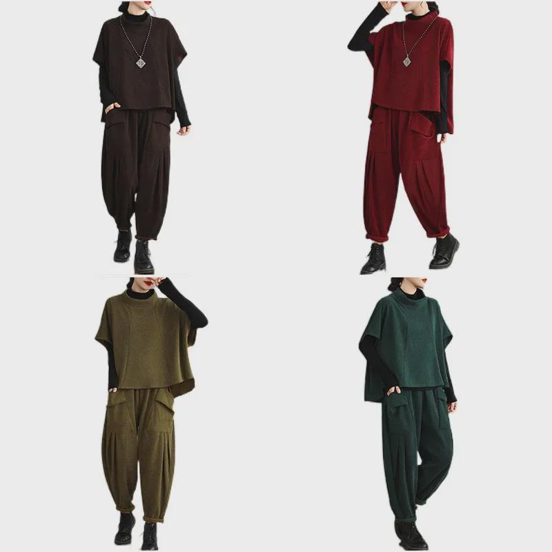 2024 Autumn Women's Two-Piece Set: Stand-Up Collar Pullover with Harem Pants In Large Size