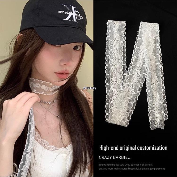 White Lace Floral Mesh Neck Scarf Korean Style