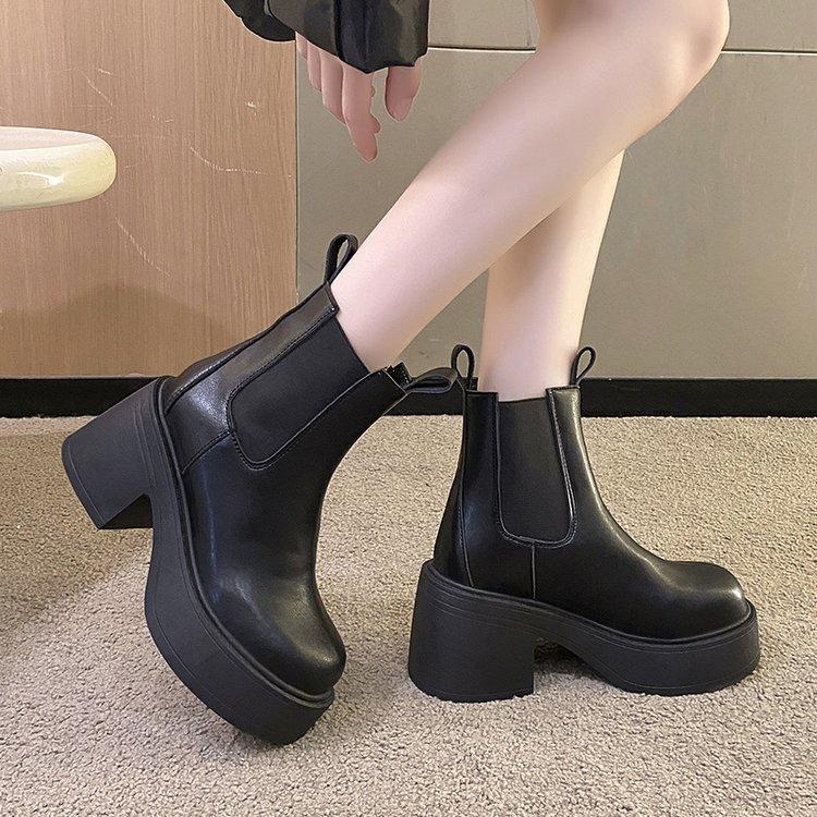 High-heeled Short Boots Women Spring and Fall Thick Bottom Thick Heel and Ankle Boots Chelsea Boots Bare Boots