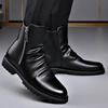 Модные осенне-зимние черные кожаные ботильоны для мужчин, модные повседневные новые дизайнерские шерстяные теплые хлопковые туфли, мужские ботинки большого размера на платформе