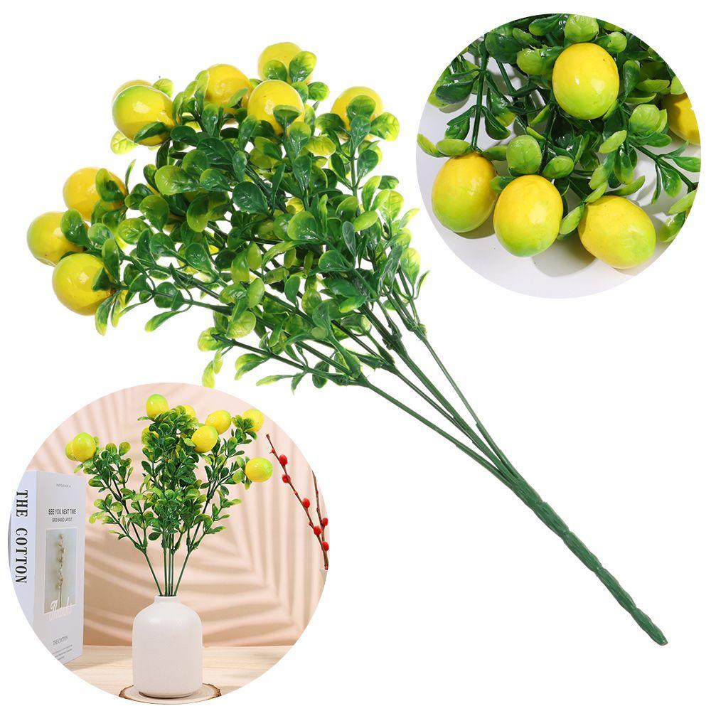 Garden Bonsai Greenery Decoration Lemon Tree Artificial Lemon Branch with Green Leaves Fruit