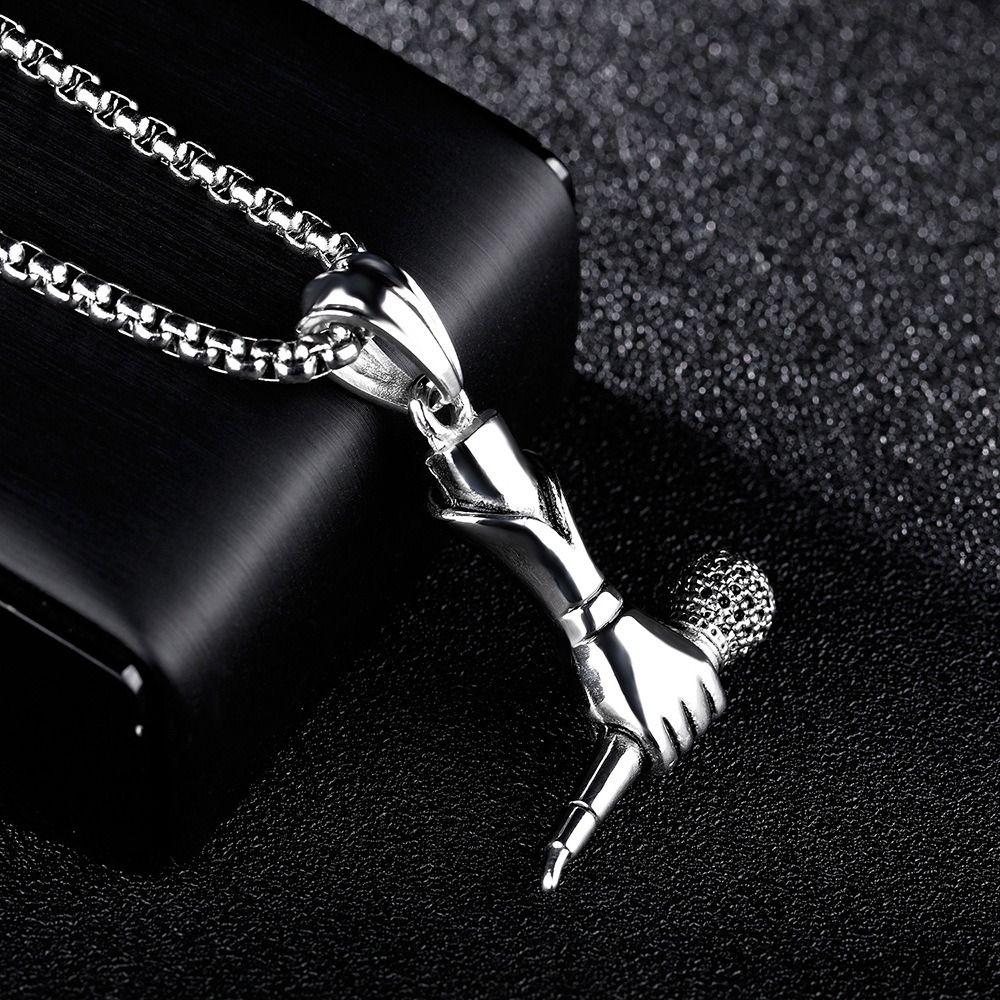 Silver Microphone Necklace Titanium Steel Hip Hop Necklace New Pendant Necklace Men Women