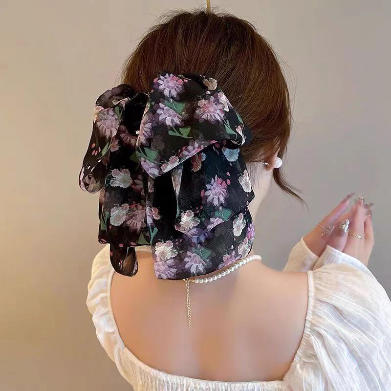 Elegant Women Large Bow Hair Claw Chiffon Big Bowknot Stain Bow Barrettes Hairpin Women Color Ponytail Clip Hair Accessories
