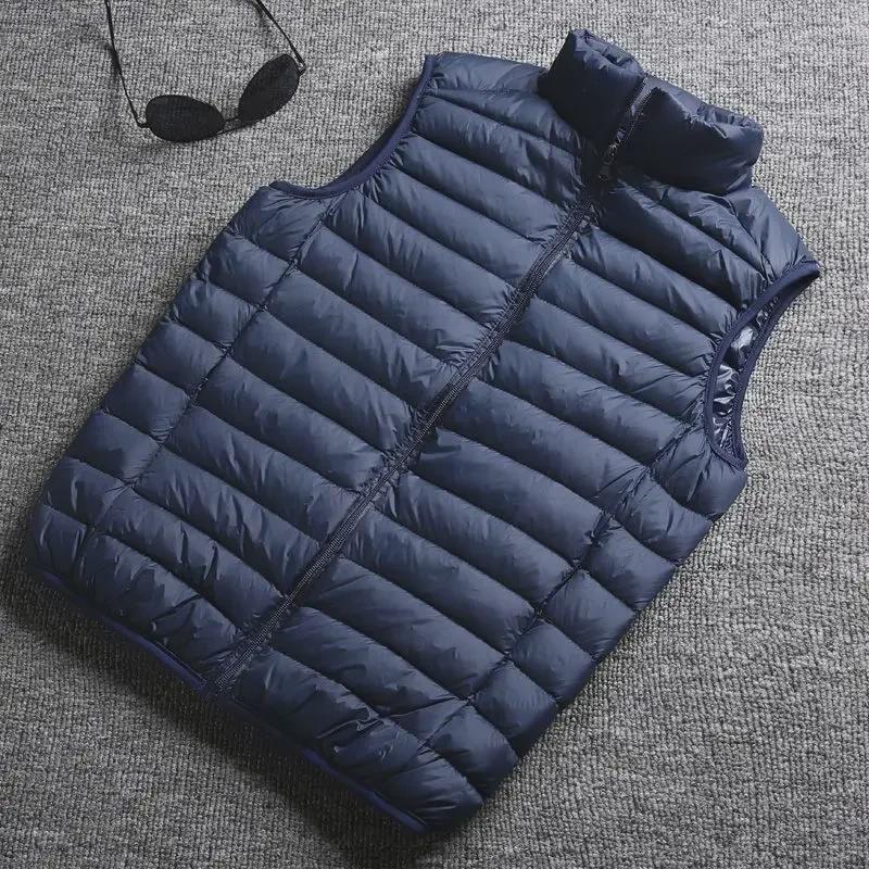 Men's Lightweight Down Cotton Vest Jacket - Large, Warm, Fashionable Stand-Up Collar