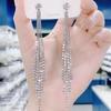 Fashion Women Clear Rhinestone Long Tassel Earrings 925 Silver Needle Temperament Earring Luxury Lady Party Drop Earrings